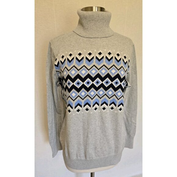 LL Bean Womens Cotton Cashmere Sweater Size Medium Turtleneck Intarsia - Picture 1 of 7